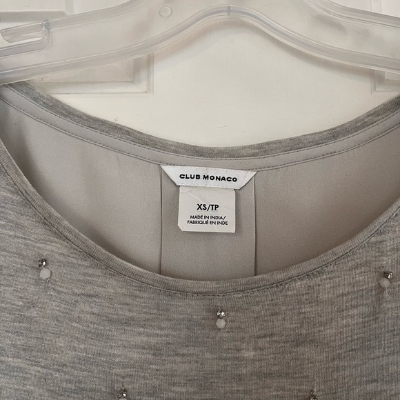 Club Monaco Jewel Embellished Mixed Media Tee XS Heather Grey - Picture 3 of 12